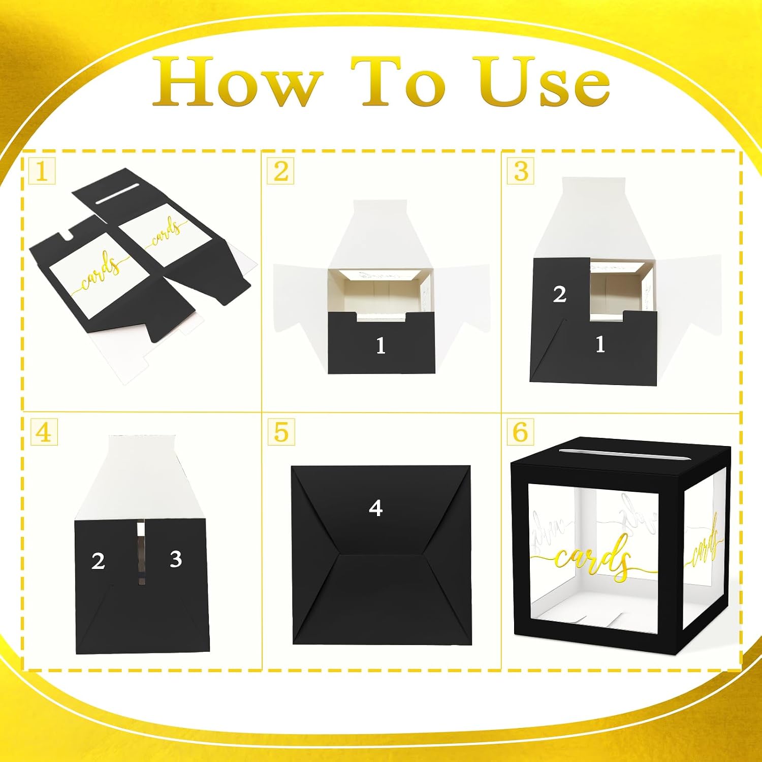 Clear Black Card Box for Party, 8.7" Gold Foil Gift Cards Receiving Box Holder for Wedding, Bridal Shower, Graduation, Birthday, Retirement, Baby Shower, Anniversaries Party Decorations