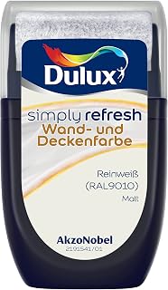 Dulux Simply Refresh Wand- und Deckenfarbe – Reinweiß 9010 – Tester 30 ml - Langlebige Innenfarbe zum Testen und schnellen Ausbessern