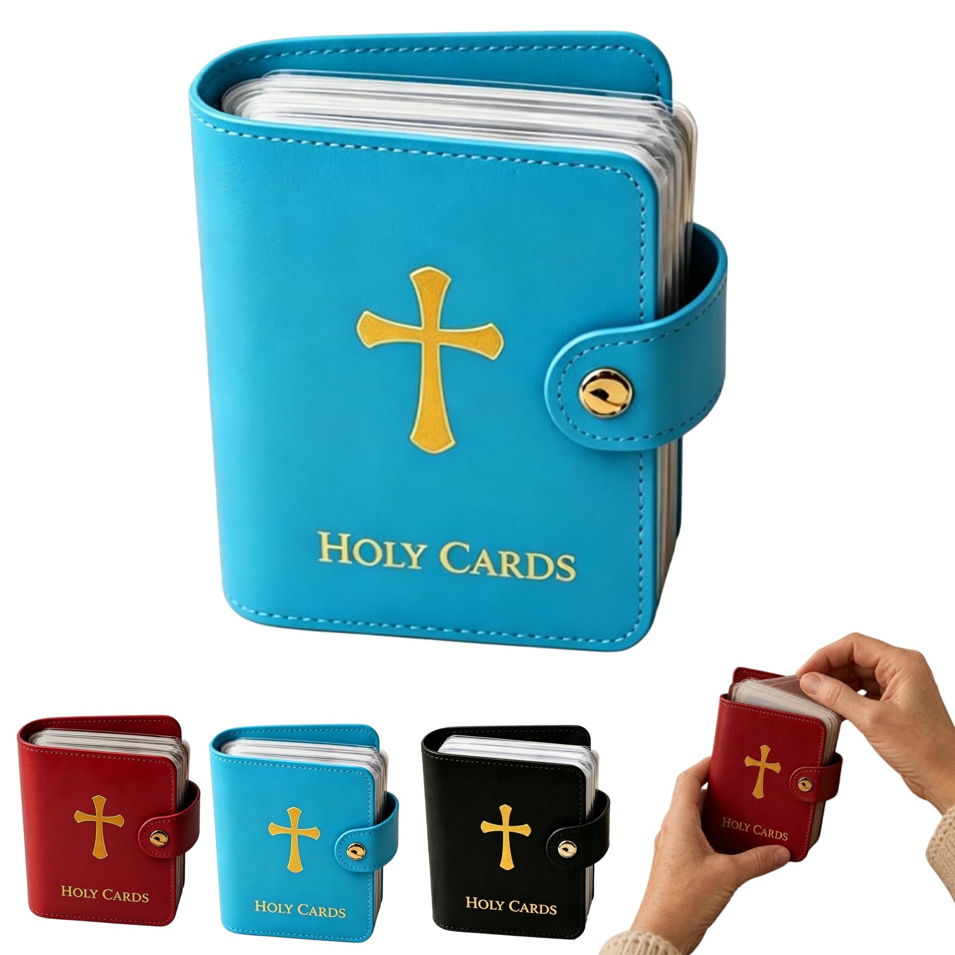 Catholic Prayer Card Set with Leather Holder,54 Catholic Prayers Cards with Pocket Holy Card Organizer,Snap Closure Devotional Cards Case for Mass,Daily Prayer & Religious Gifts