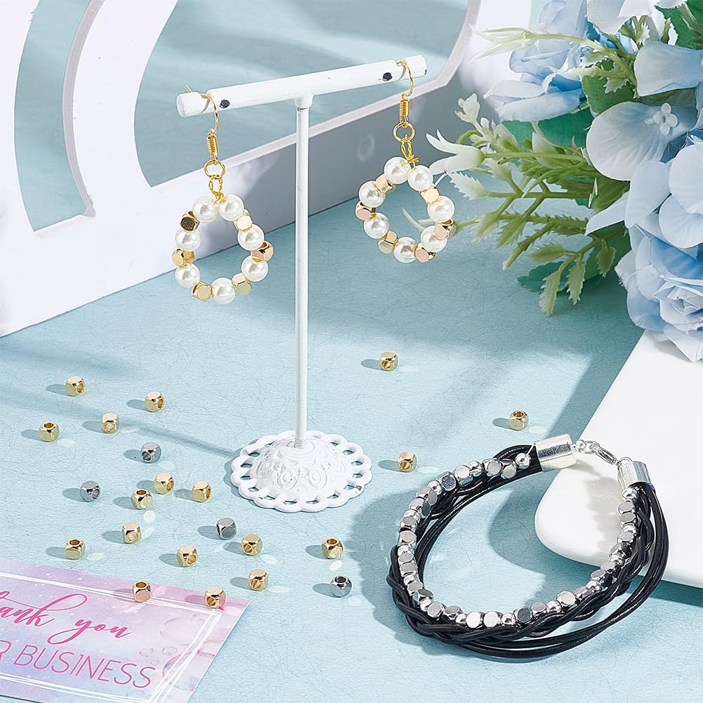 UNICRAFTALE 60Pcs 2 Colors Stainless Steel Beads Cube Beads Faceted Geometry Beads 2mm Hole Spacer Beads Metal Bracelet Beads for Bracelets Necklace Jewelry Making - Image 2