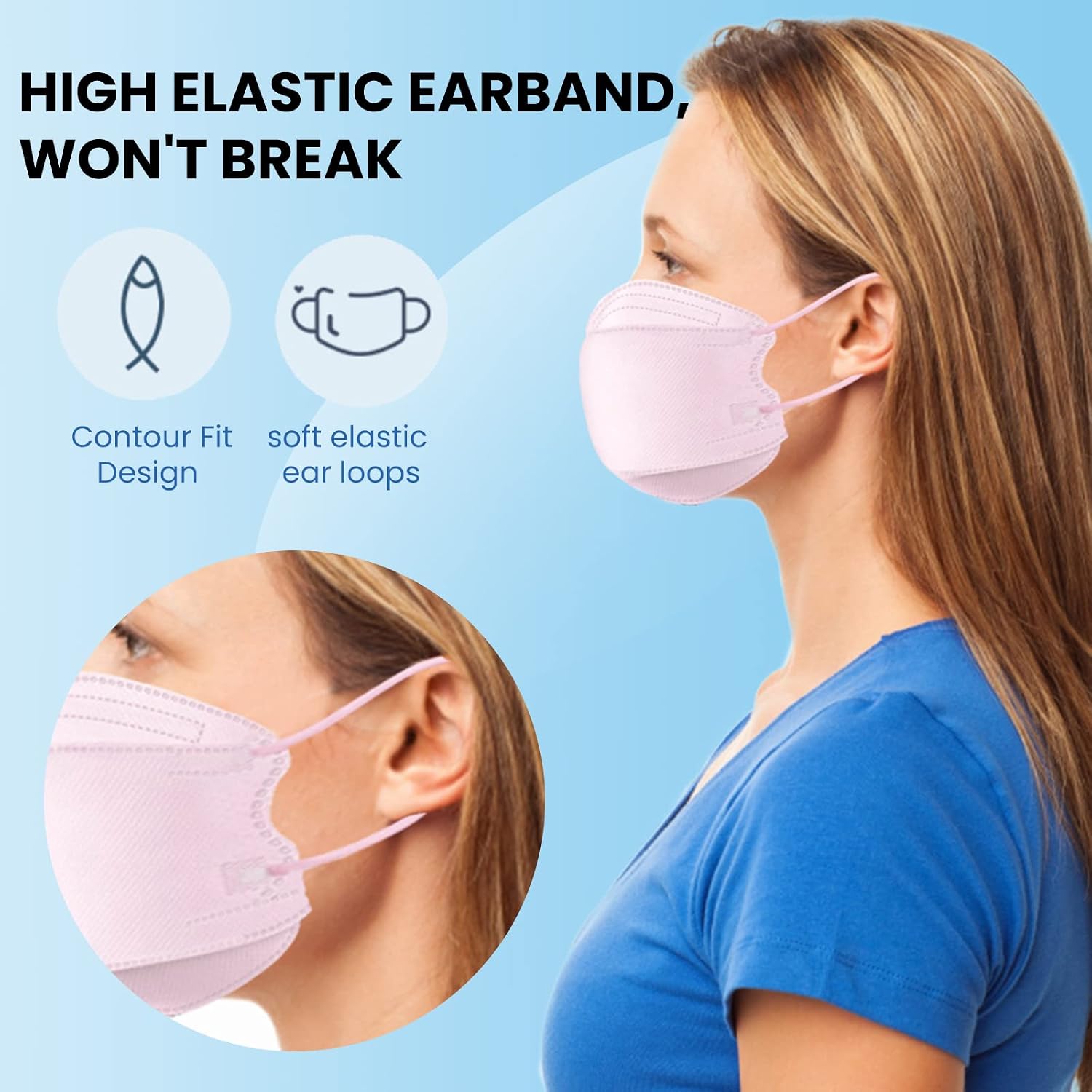 leorx 50Pack 4-Layer (Individual Packing) 3D Design KF94 Face Filter, Protective Mask - Pink