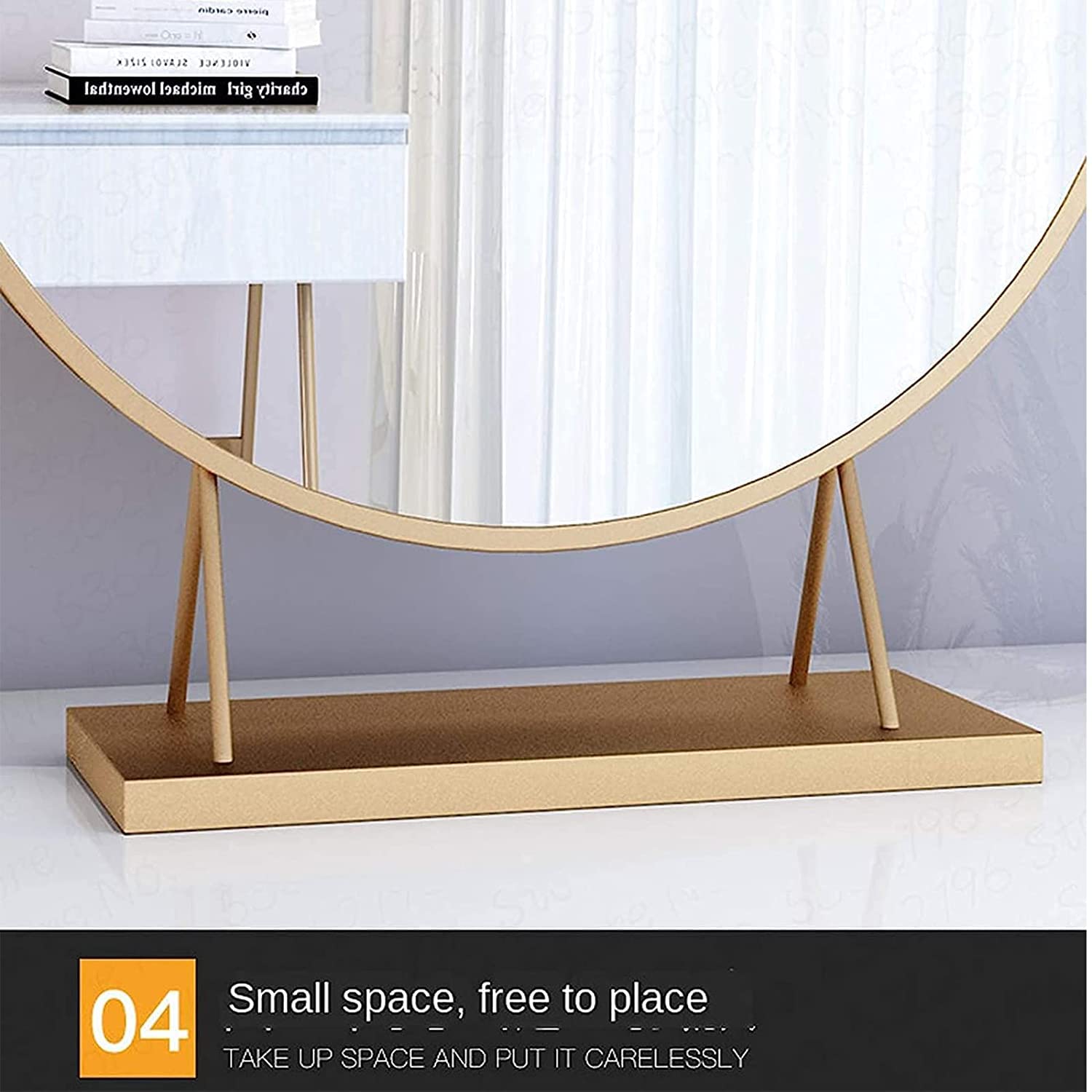 Ronde Spiegel met Metalen Frame, 4 Kleuren Metalen Frame, Make-upspiegel met Verlichting, Led-badkamerspiegel, Slimme Spiegelbadkamer (Color : Gold, Size : 40 * 40cm