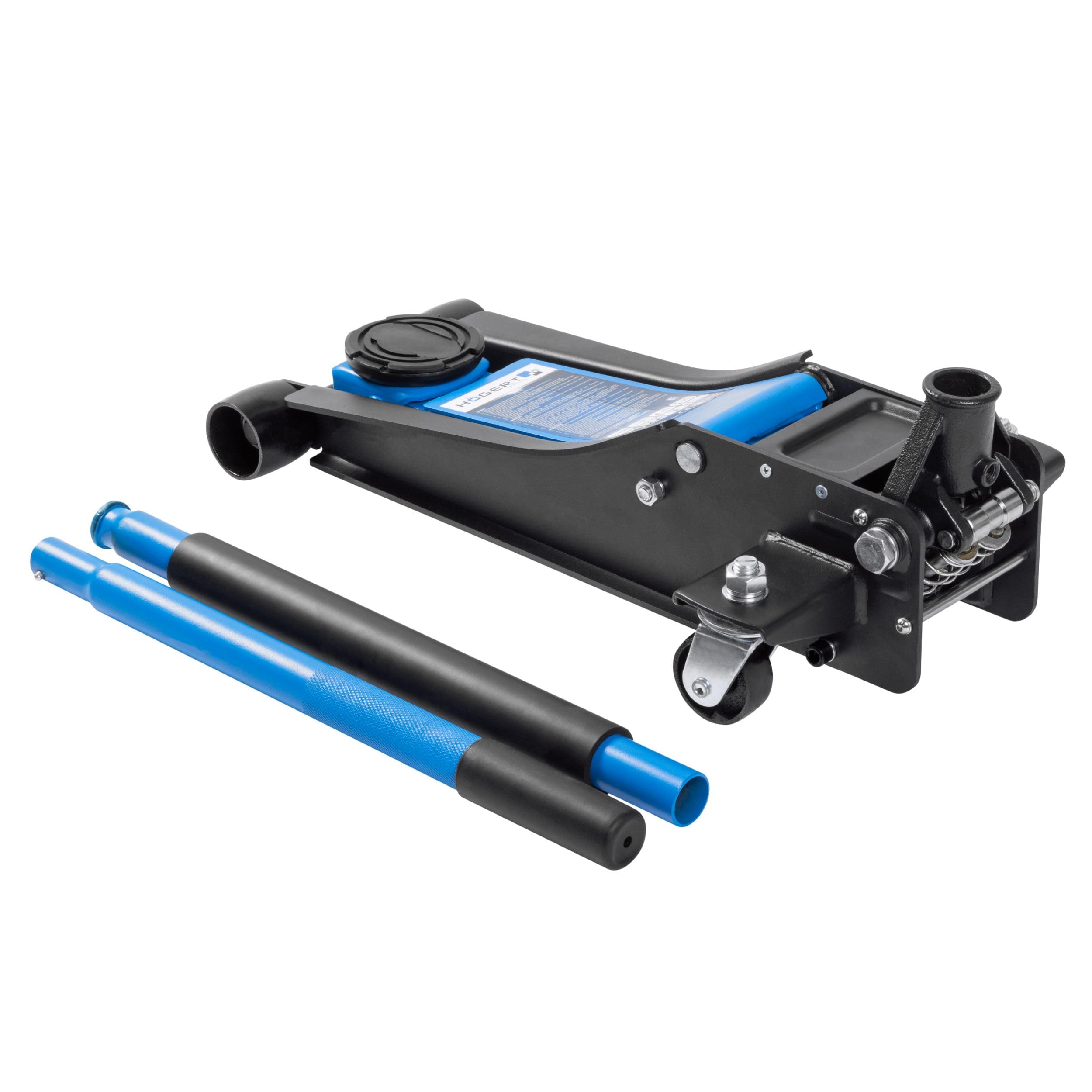 HÖGERT TECHNIK Gato hidráulico 2T – Gato hidráulico Plano, Altura de elevación 85 – 430 mm, Compacto y Ligero, Estructura de Acero, Ruedas y válvula de Seguridad, Elevador para automóviles