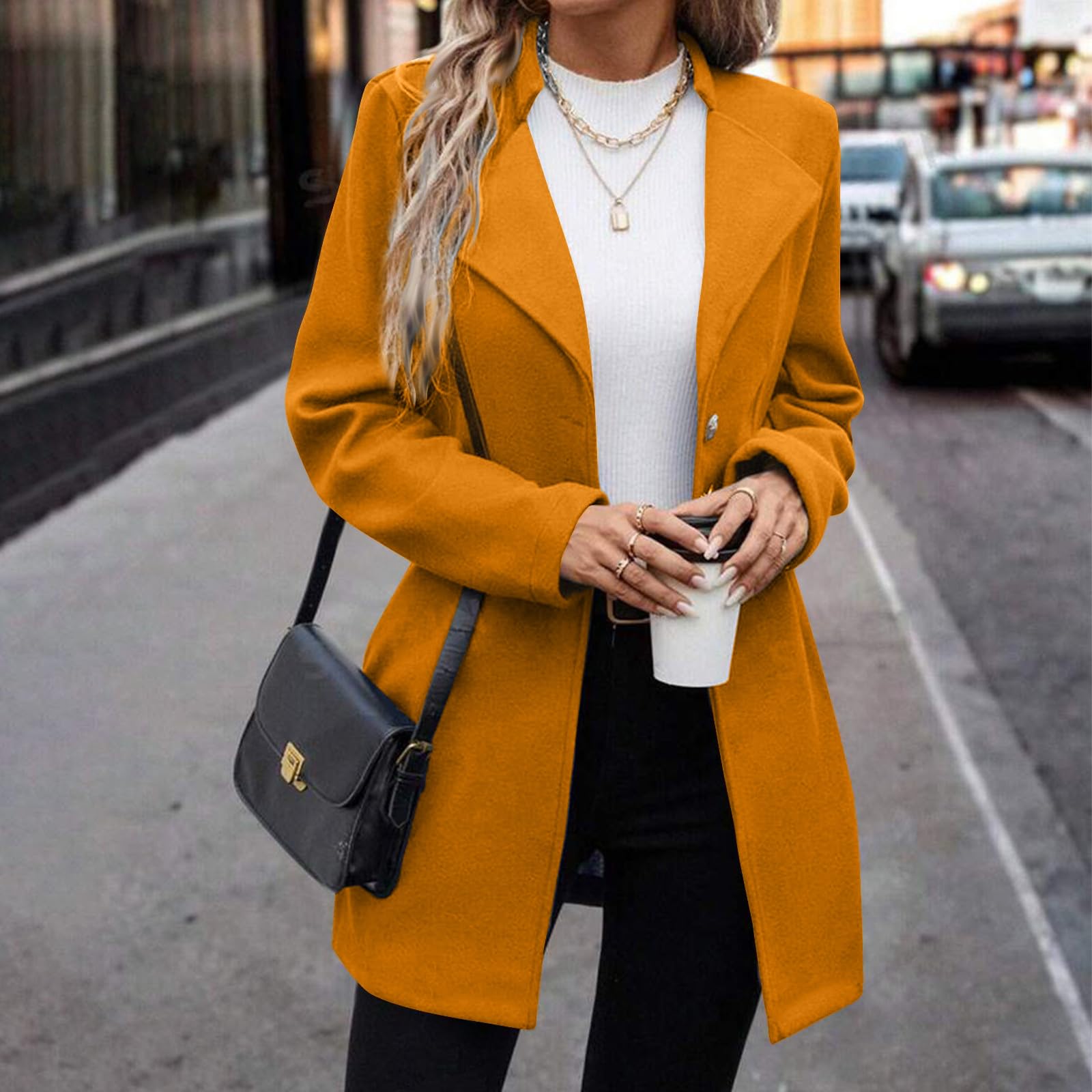 Generisch Wolljacke Damen Winter Wollmantel Mittellang Coat Mit Knöpfen