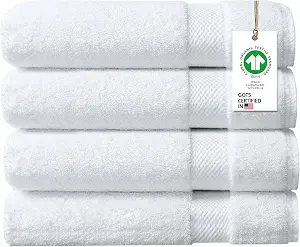 100% Organic Cotton Towels 650 GSM Plush Feather Touch Quick Dry Bath Towel, Pack of 4 GOTS Certified, Oeko-Tex Green Certified, Organic Cotton Bath Towel, 30"X58"