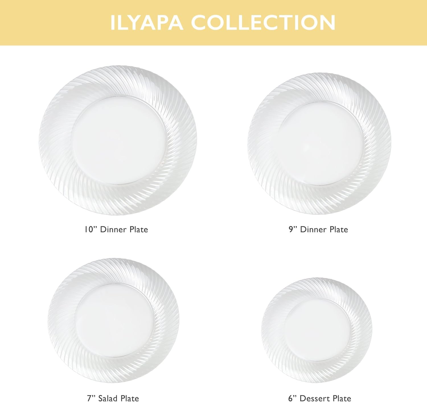 Ilyapa 100 Pack 9 Inch Disposable Dessert Plates, Plastic Clear Party Sets for 100 Guests, Clear Appetizer and Cake plates 9", Party & Dinner Accessories, Round Smooth