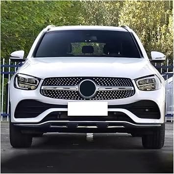 Diamond GT Style Front Bumper Grille in Grill Compatible for Mercedes -Benz X253 GLC 2019 2020 2021 300 200 220 Tuning Hood Mesh Grid(GT Silvery)