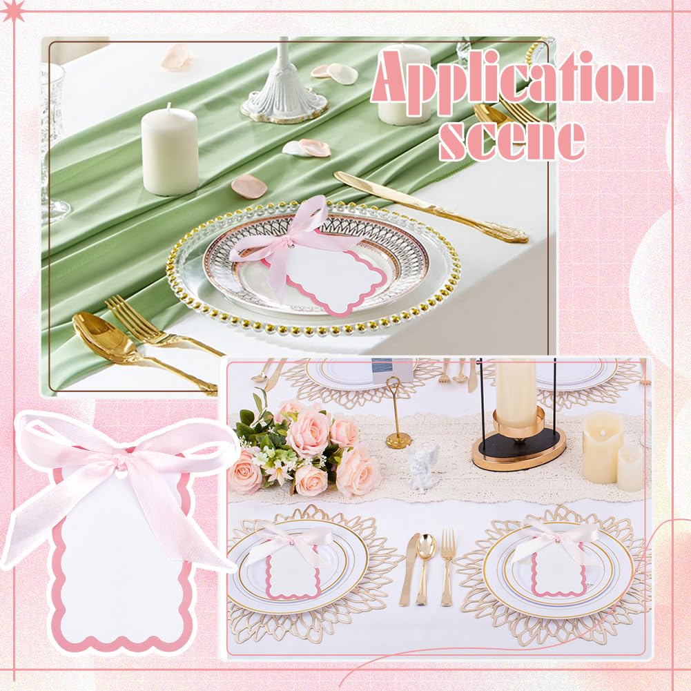 PH PandaHall 300 segnaposto smerlati per tavolo, 150 pezzi, vuoti, con 150 nastri rosa, per cene, banchetti, feste, matrimoni, compleanni, celebrazioni, eventi