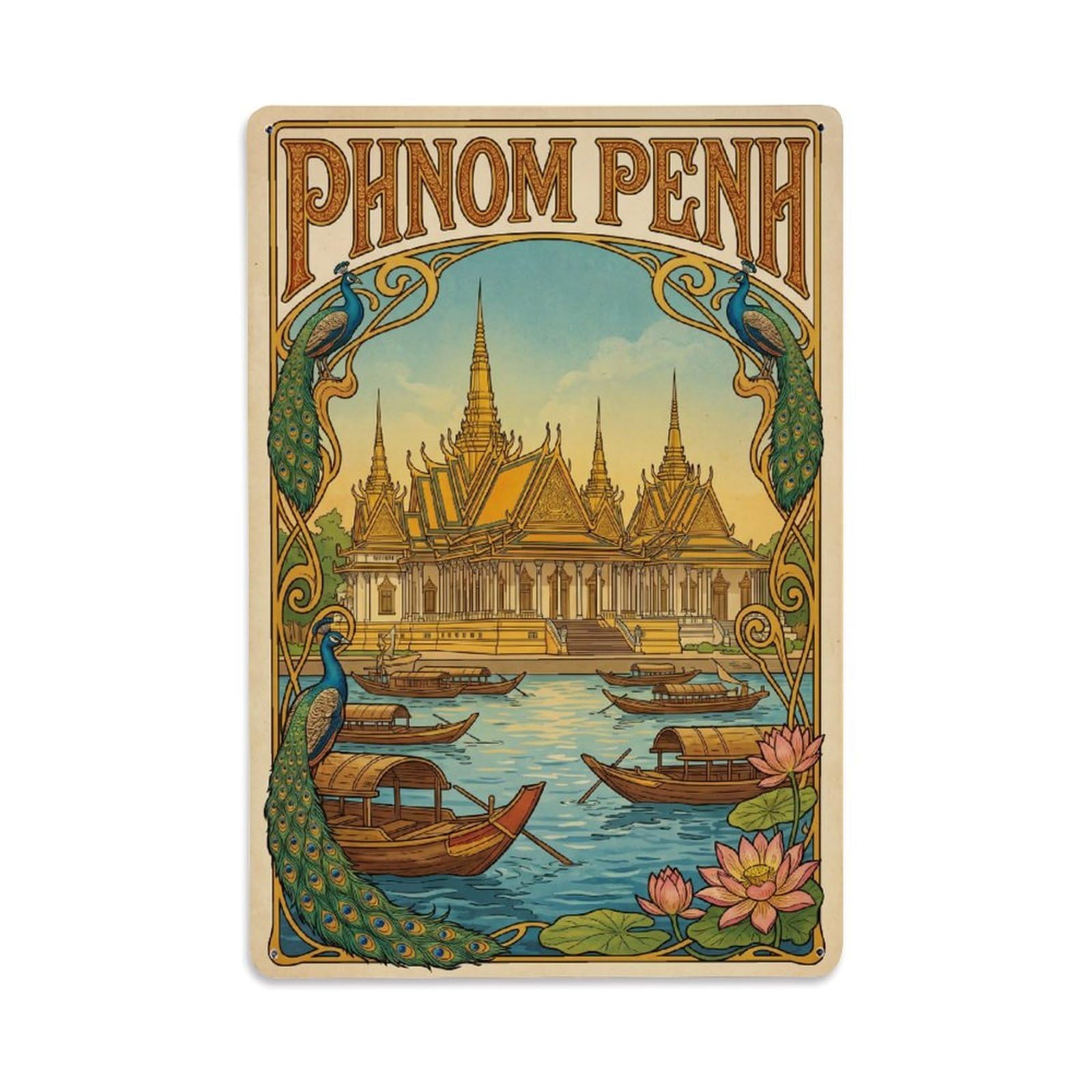 Metal Tin Sign Cambodia Phnom Penh Vintage