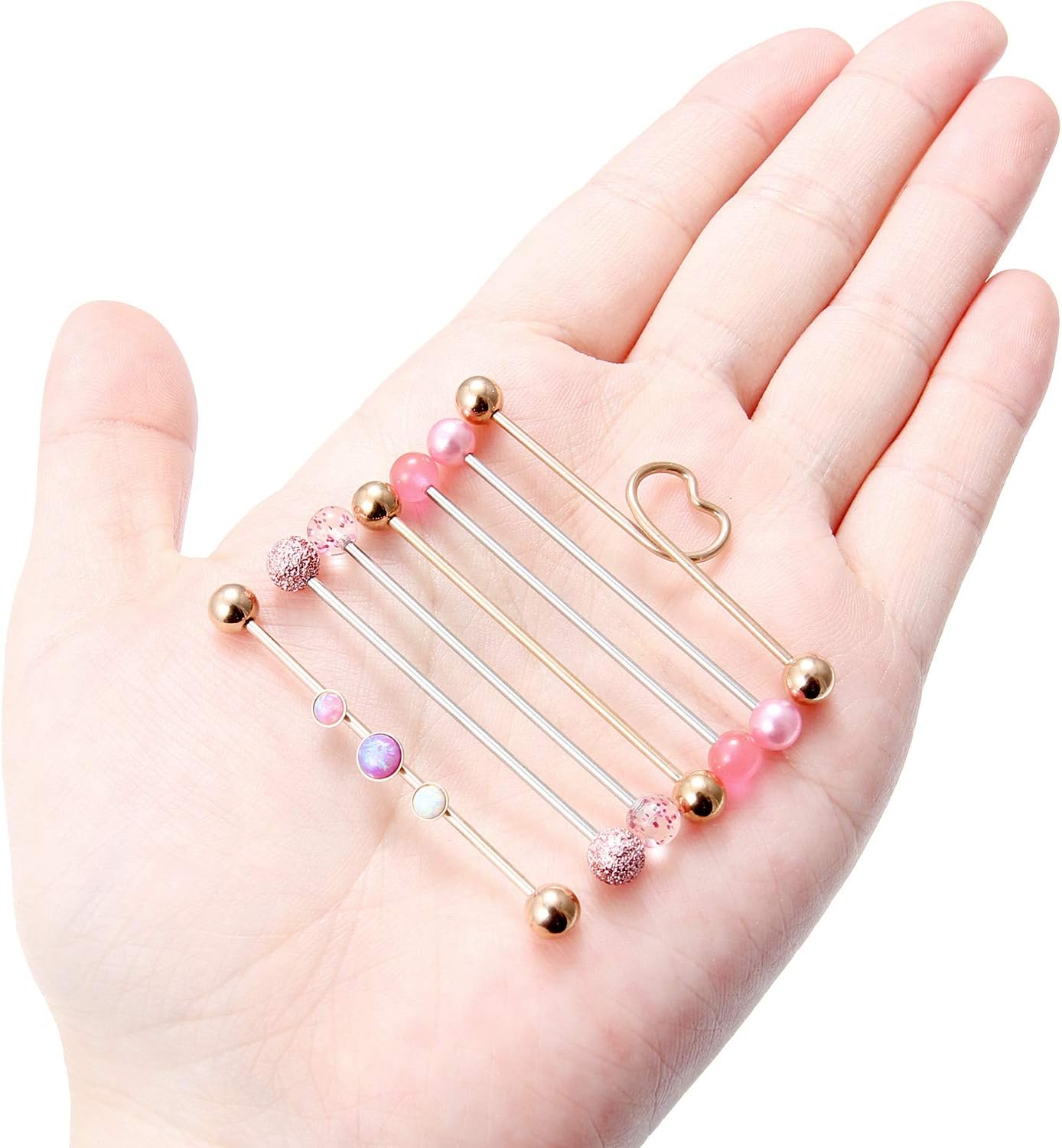 Lcolyoli 16G Stainless Steel Industrial Barbell with Opal Earrings for Women Men Cartilage Helix Rings Piercing Jewelry 7 Pieces 1 1/2 Inch (38mm) Industrial Piercing Bar