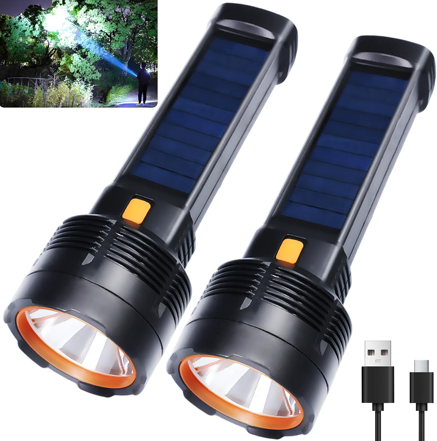 2 Pack LED Rechargeable Flashlight – 100000 Lumens Tremendous Shiny Photo voltaic Flashlights, Compact & Waterproof Flash Gentle for Dwelling, Tenting,Mountain climbing, Emergencies, Adventures