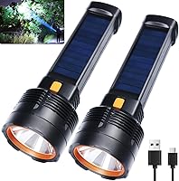 Vista 1 de Queena 2 Pack LED Rechargeable Flashlight - 100000 Lumens Super Bright Solar Flashlights, Compact & Waterproof Flash Light for Home, Camping,Hiking