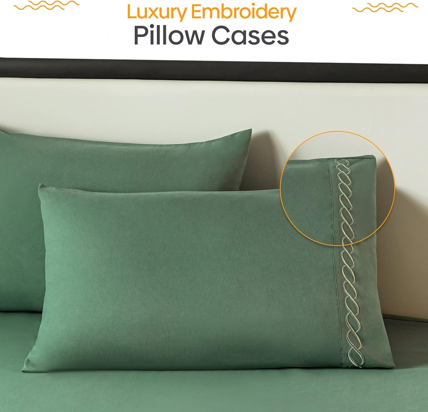 Waterproof Fitted Bed Sheet Set - 4 Piece, Comfortable Breathable Noiseless Mattress Protector, Deep Pocket Hypoallergenic Cover Up to 16” Mattress(Queen, Olive Green)