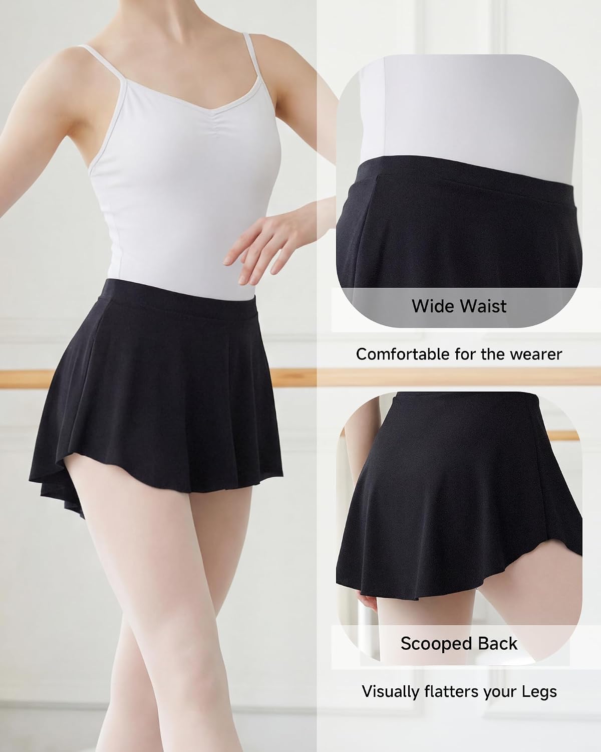 Stelle Ballet Skirt Women Pull On High-Low Dance Wrap Skirts Adult Elastic Mini Skirt Ballerina Outfit