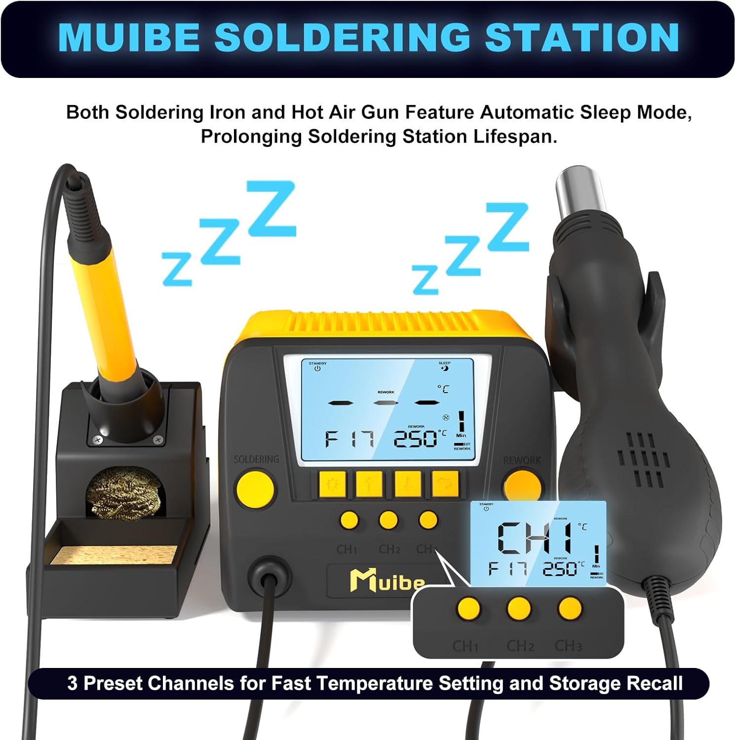 JK882 Soldering Iron Station, 2-in-1 SMD Hot Air Rework and Soldering Station，Featuring Preset Functions, °F/°C Conversion, Sleep Mode,Efficient Rework Station，A Nice Gift for DIY Enthusiasts