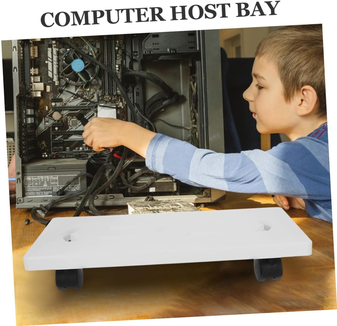 KALLORY Computer Tower Stand with Brake Casters Movable CPU Holder for Easy Repositioning Fits Under Desk for Carpeted Floors Cooling and Stability