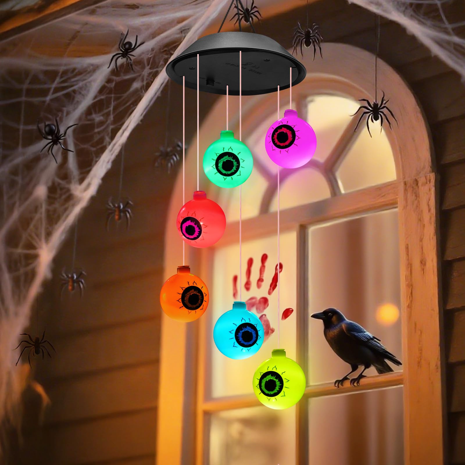 Winzwon Halloween Decorations Outside Solar Outdoor Lights Waterproof Eyeballs Wind Chimes for Party Yard Porch Patio Home Window Indoors Hanging Mobile Decor | Waterproof Eyeballs Decor Wind Chimes for Party Yard Porch Patio Home Window Indoors Hanging Mobile Multicolor - Eyeball