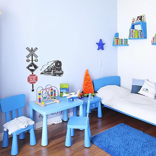 Miniatura 4 de SUPERDANT Adhesivos de pared con letrero de cruce de ferrocarril, calcomanías de pared de tren para pared, calcomanías de vinilo de señal roja,