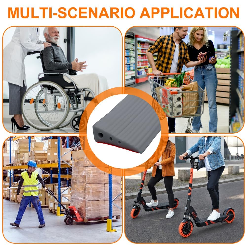 Rampa di Soglia per Porta in TPE, Altezza 2 cm, Carico Max 500 kg, Antiscivolo | per Sedie a Rotelle (Elettriche), Passeggini, Robot Aspirapolvere, Disabili | Design Resistente (Grigio, 100x6x2cm)