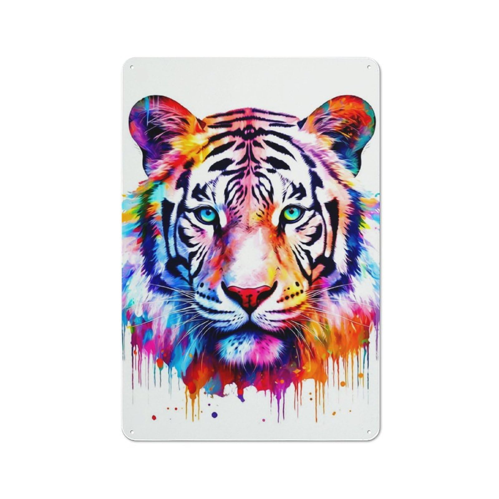 Junmoney Tiger Rustic Tin Wall Plaque 30X20cm For Studio Or Craft Room, For Garage, Workshop And Man Cave Decoration