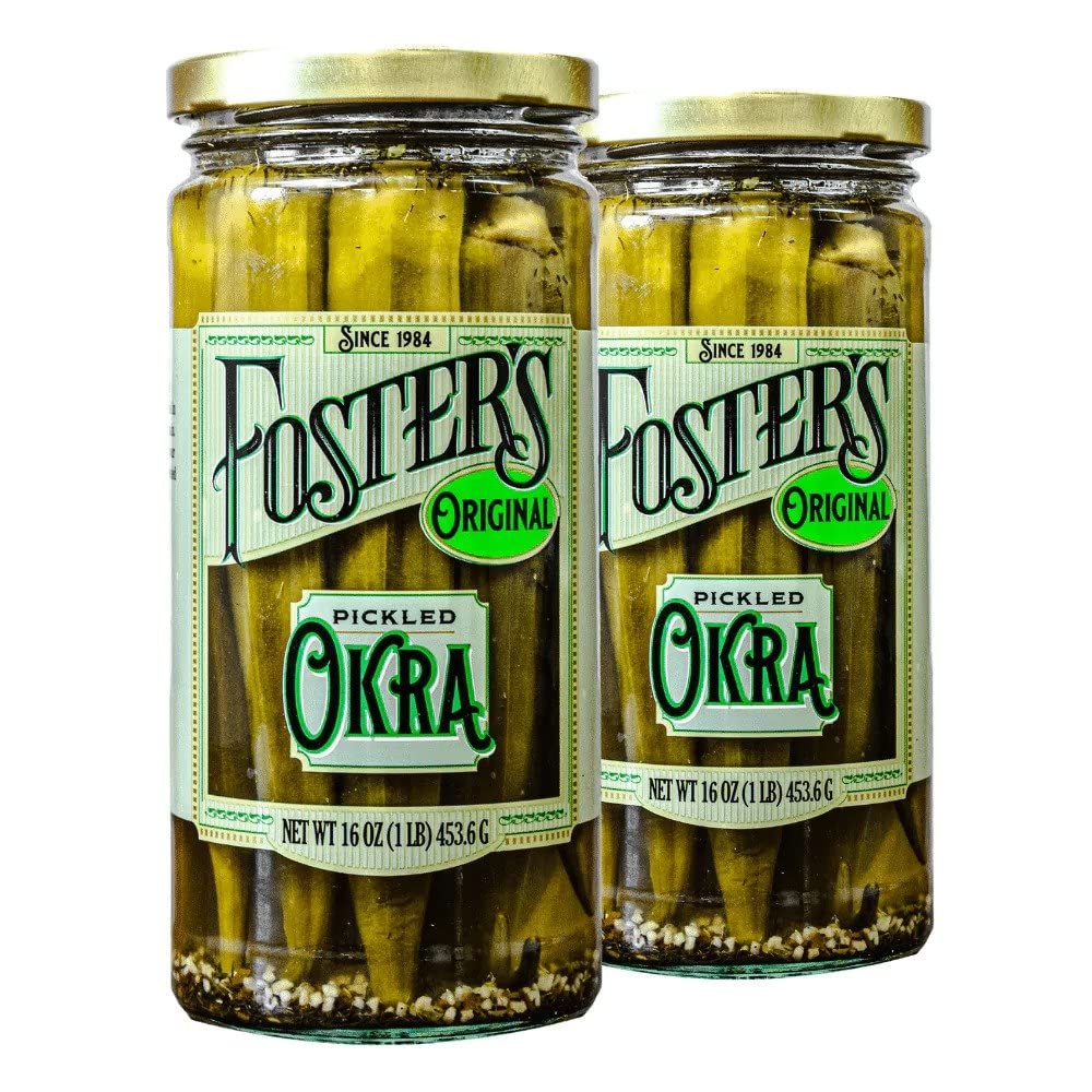 Foster's Pickled Okra in Jar, Original, 16oz, 2 Pack, Traditional Pickled Vegetables Recipe for over 40 years, Low Calorie Snack, Gluten Free, Fat and Preservative Free Pickles