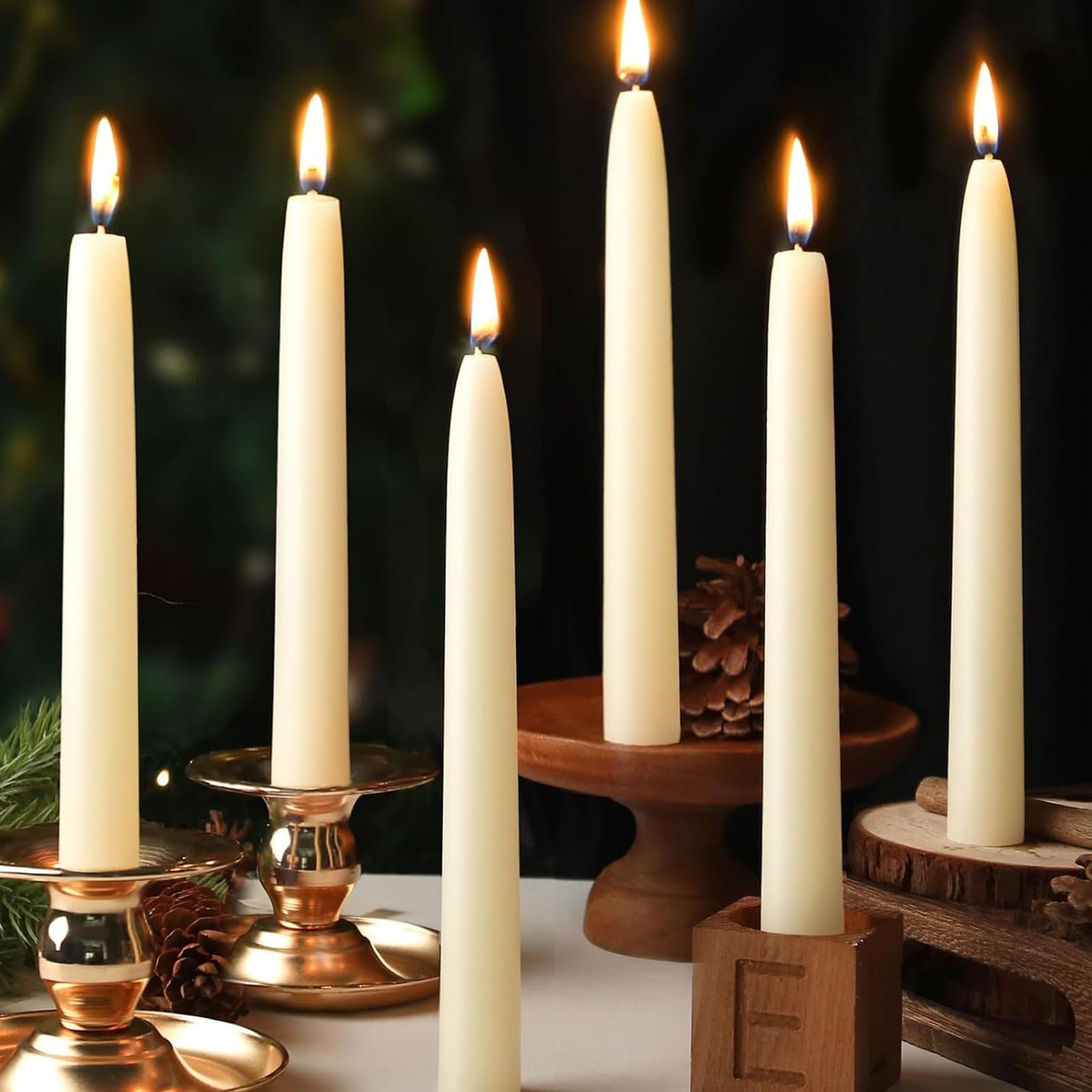 6 Pack Beeswax Taper Candles 8in Smokeless White Natural Beeswax Candles 8 Hours Burning 100% Pure Bees Wax Dripless Candlesticks for Home