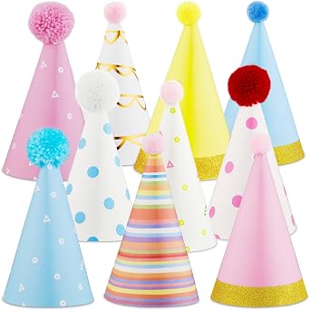 Kids Birthday Party Hats - 10 Pieces - Colorful Celebration Headwear for Fun Decoration & Memorable Parties - Easy Assembly
