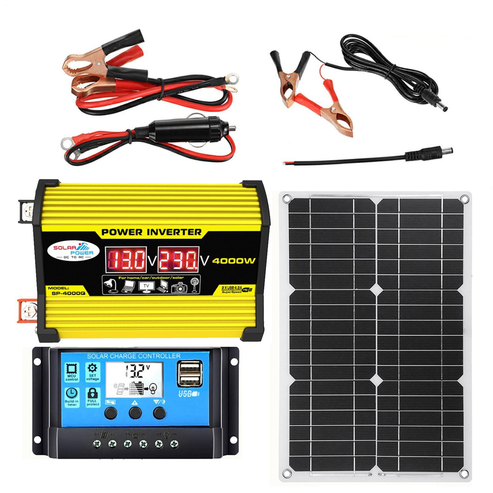 Solarpanel -Kit mit Wechselrichter, Solarstromsystem mit 4000W -Leistungswechselrichter und Paneele, Solarpanel und Controller -Kit, automatischer Solarladungs -Controller für Wohnmobilcamping