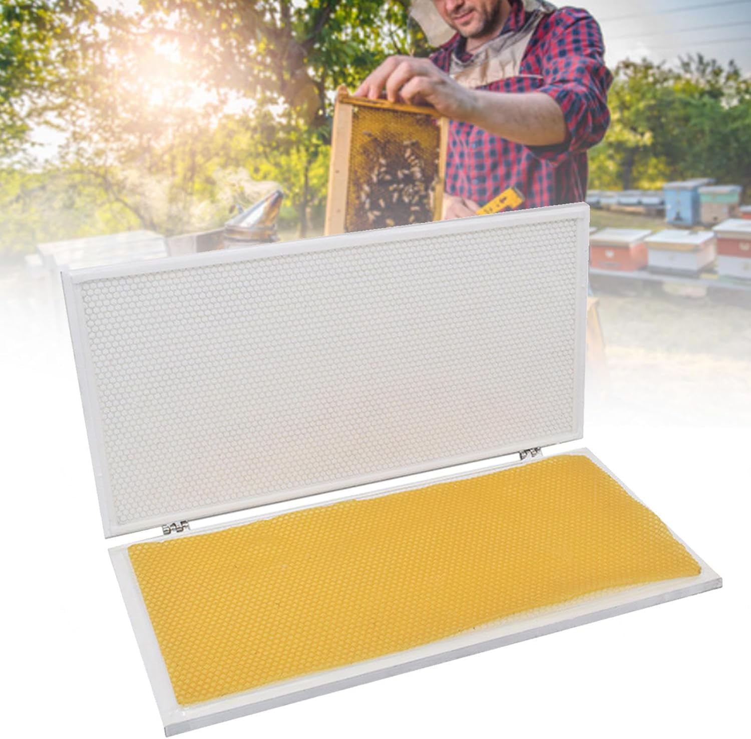 BOOZXCV Beeswax Embossing Machine with Metal Backing Plate, Easy Demoulding for Honeycomb Creation, Hand-Operated, Beekeeping Tool (5.4mm)