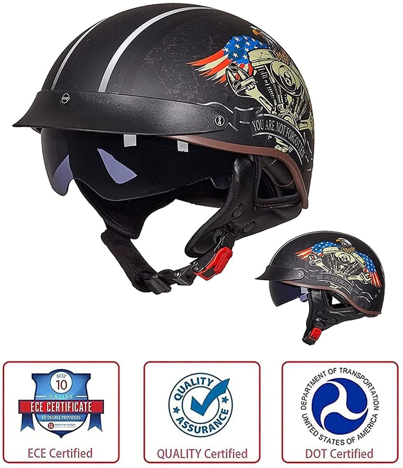 Halve helm voor motorfiets, halve helm, honkbalpet, brain-cap