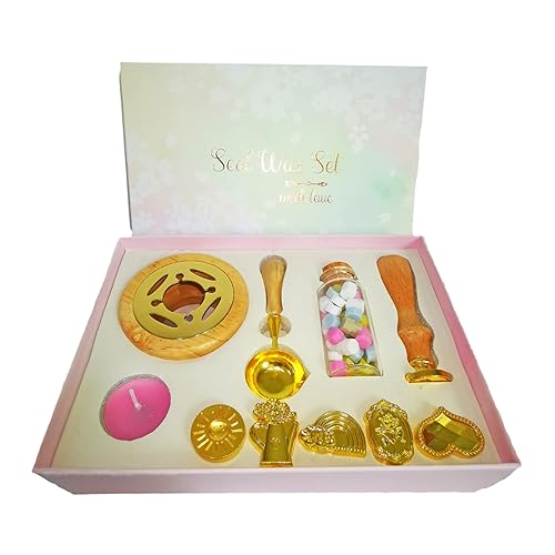 COKEENA Kit de calentador de cera para derretir - 6 sellos de sellado de cera con 1 mango de madera olla de fusión de cera vintage con cuchara de