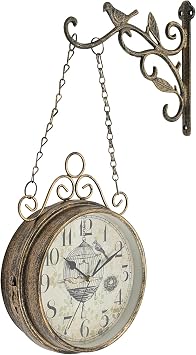 Vintage Double Sided Wall Clock with Silent Movement Rust Resistant Iron Glass Design Elegant Ornate Bracket Battery Operated Easy to Install Perfect for Living Room Decor Corridors and Gifts