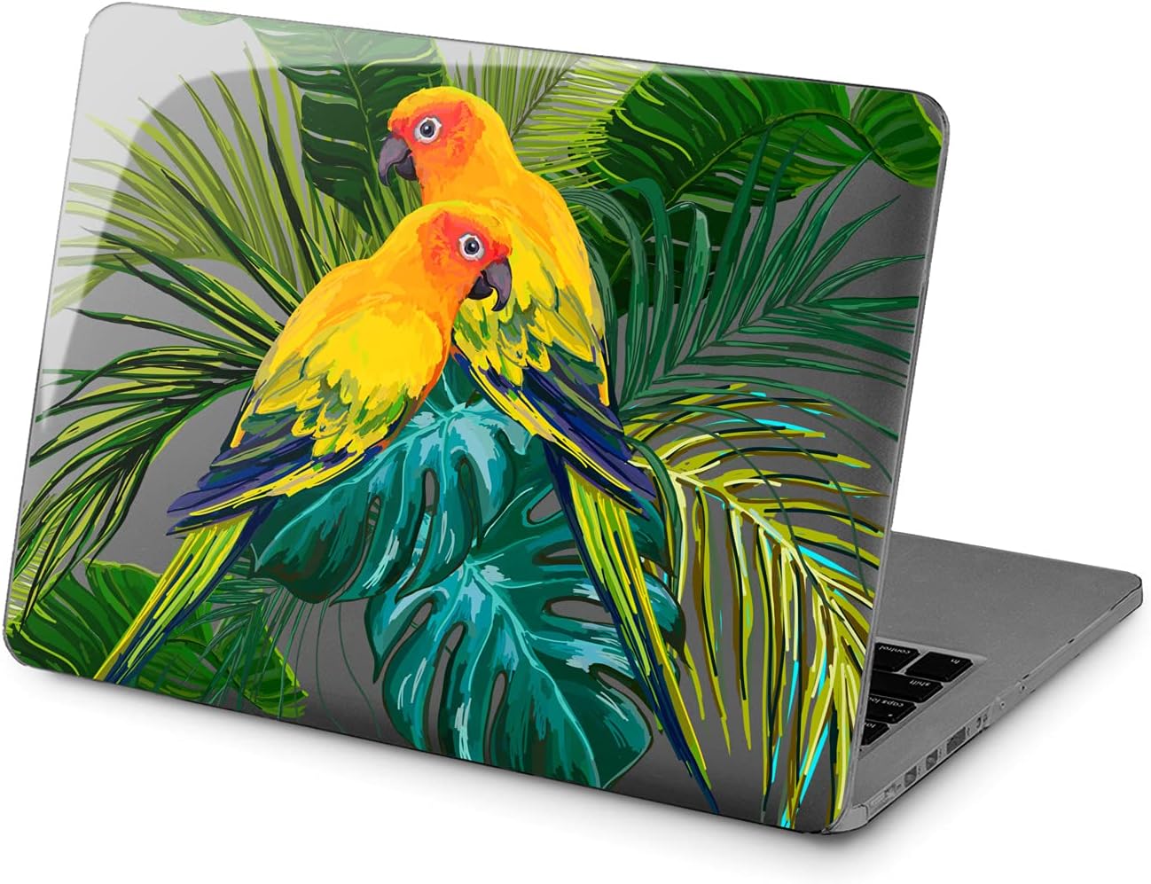 Hard Case Compatible for MacBook Pro 16 14 M3 M2 2023 M1 Pro 13 2022 Air 13 2021 Retina 2020 Mac 11 12 Leaves Print Tropical Laptop Design Birds Painted Cover Cute Palm Parrots Protective