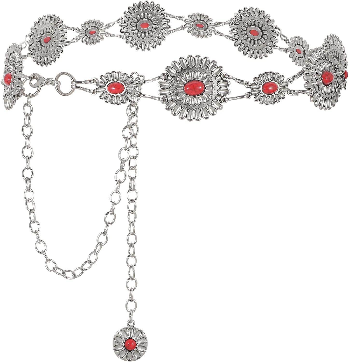 WHIPPY Women Concho Chain Belt Metal Link Western Cowgirl Turquoise Chain Belt for Dress