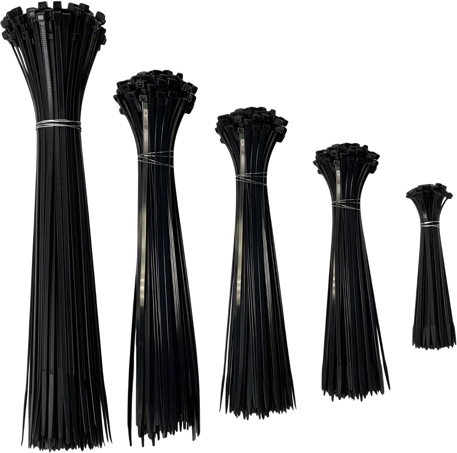 Kable Kontrol Zip Ties Assorted Sizes 500 Pcs Variety Pack Kit, 4+5.5+8+11+14 Inch Bulk Zipties Multi Pack Cable Tie Wraps, UV Resistant Nylon Wire Ties, for Indoor Outdoor Cable Management, Black