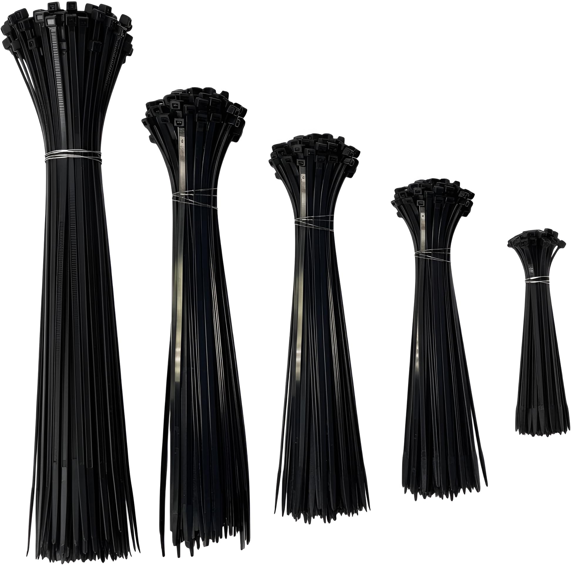 Zip Ties Assorted Sizes 500 Pcs Variety Pack Kit, 4+5.5+8+11+14 Inch Bulk Zipties Multi Pack Cable Tie Wraps, UV Resistant Nylon Wire Ties, for Indoor Outdoor Cable Management, Black