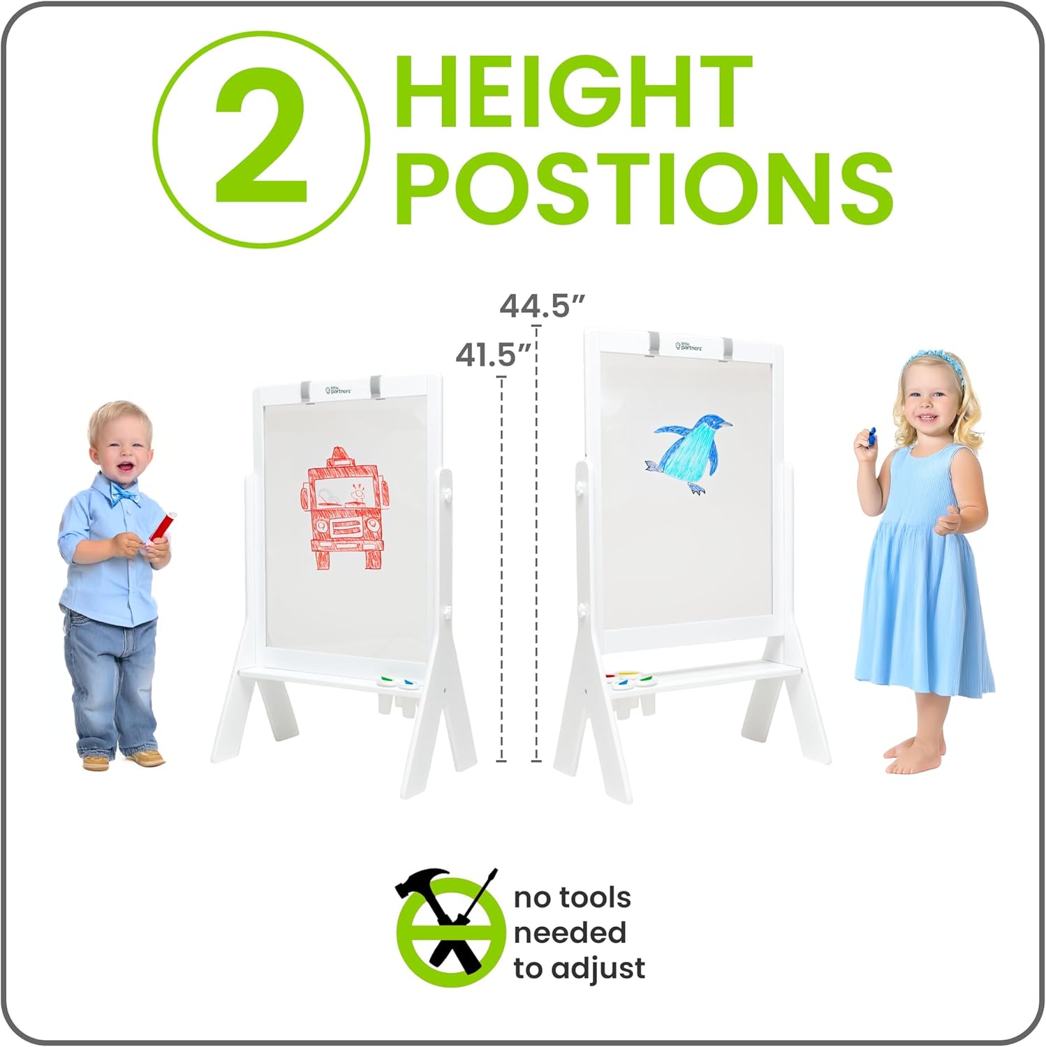 Little Partners Peek-A-Boo Art Toddler Easel, Children's Two-Sided Adjustable Height Clear Acrylic Paint Station for Kids with Built-in Storage, Eraser, Paint Containers (White)
