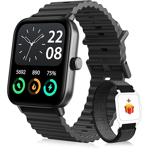 DATAFY Smart Watch for Men Women with Bluetooth Call, Fitness Trackers Watch with Heart Rate Sleep Monitor, Alexa Built-in 1.8" DIY Dial 100 Sports Modes IP68 Waterproof Smartwatch for iOS (Black)