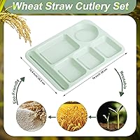 Vista 3 de Pinkunn Juego de 8 platos divididos de paja de trigo grandes de 14 pulgadas, juego de vajilla dividida irrompible para microondas, lavavajillas