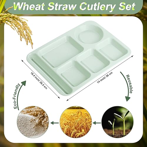 Miniatura 3 de Pinkunn Juego de 8 platos divididos grandes de paja de trigo de 14 pulgadas, platos divididos irrompibles, aptos para microondas, lavavajillas,