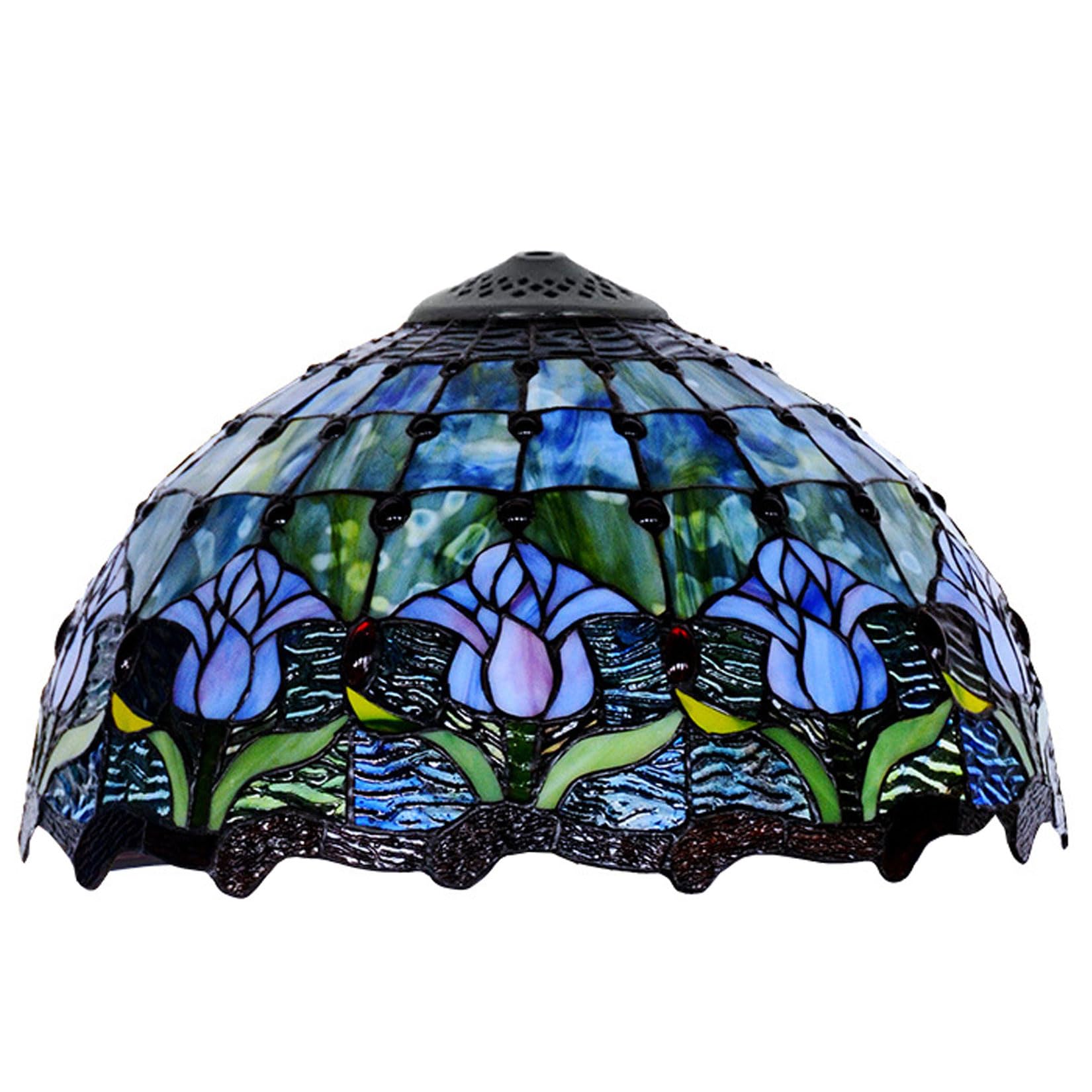 SaryEdge Tiffany Stained Glass Lamp Shade Replacement, Only 16 Inch Rose Tulip Wisteria Pattern Lampshade, Table Lamp Pendant Light Floor lamp Ceiling Lamp Floral Glass Beads Blue Lamp，Tulip