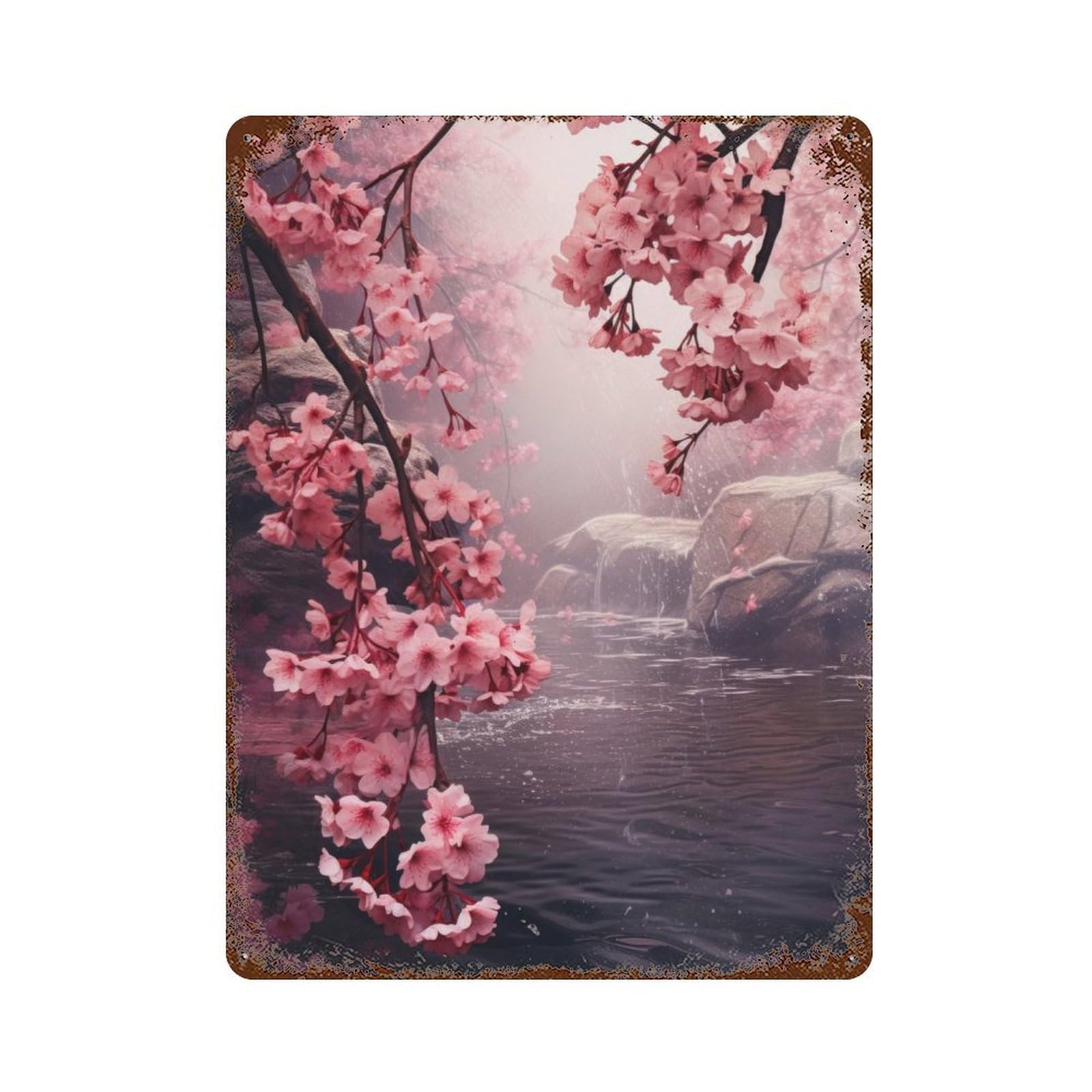 Rust Effect Japan Sakura Flower Vintage Rust Metal Sign 15.7"x11.8", Classic Wall Plaque for Shed, Workshop And Garage Wall Decor