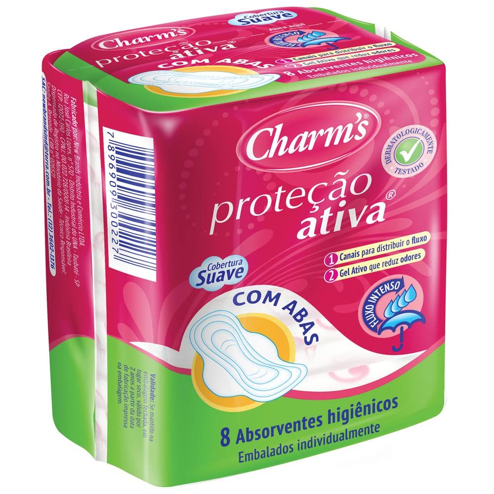 Absorvente Feminino Noturno Proteção Ativa Fluxo Intenso com Abas, Charm's