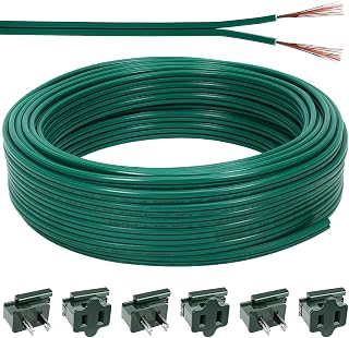 60FT SPT-2 Christmas Electrical Wire with 6pcs Vampire Plugs,18 Gauge Wire 2 Conductor Electrical Wire,18/2 Low Voltage Wire,18 AWG Wires Flexible Wires Extension Cord for Xmas Holiday Outdoor Light