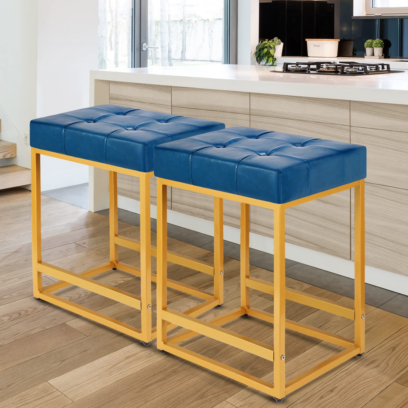 Blue Bar Stools Set of 2 Counter Height Stools for Kitchen Counter, 24