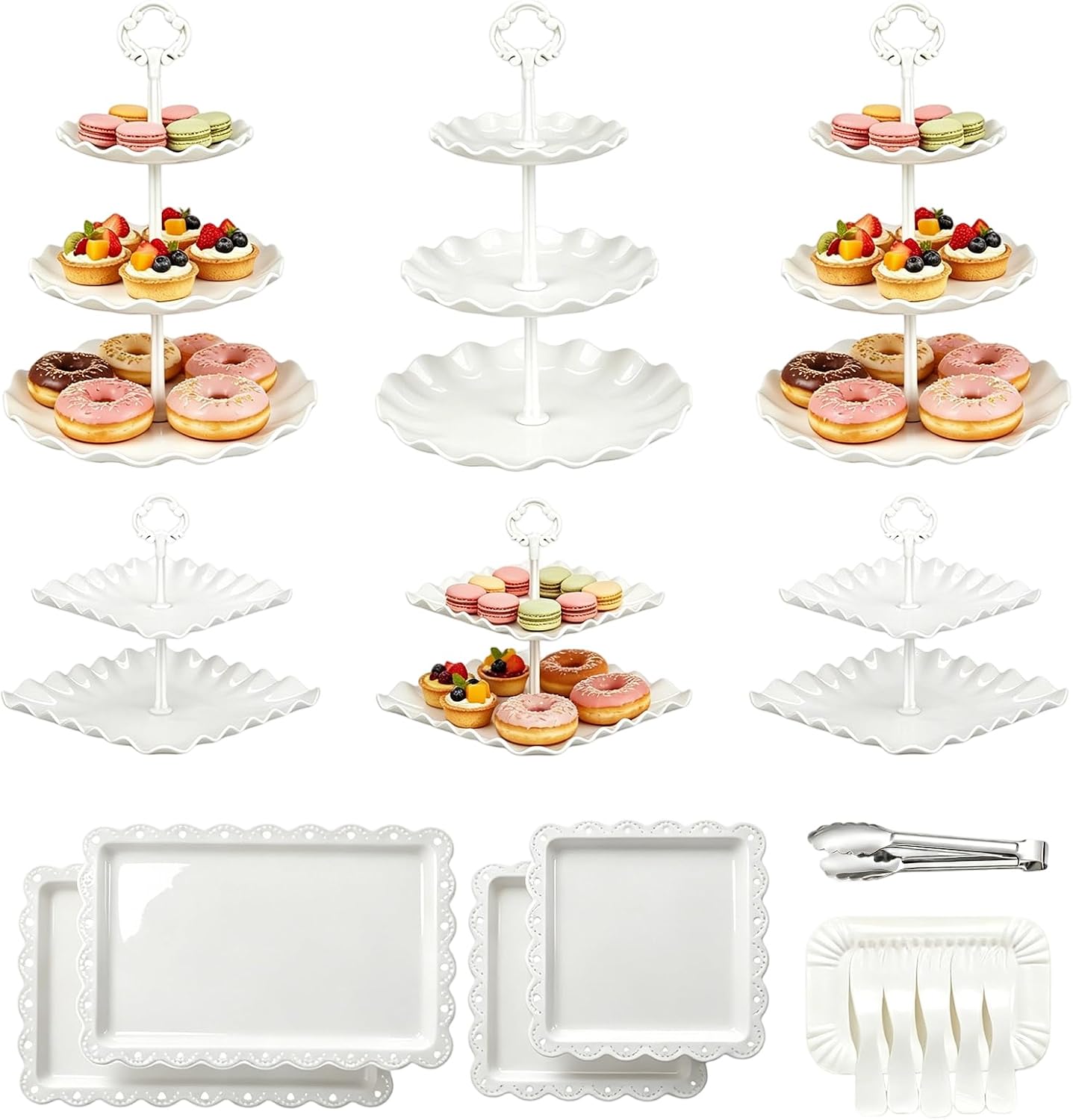 12 Piece Dessert Table Display Set - with Cupcake Stand, Appetizer Trays & Tableware - Party Serving Kit for Baby Shower, Tea Party, Birthday, Bridal Shower and Weekend Celebrations