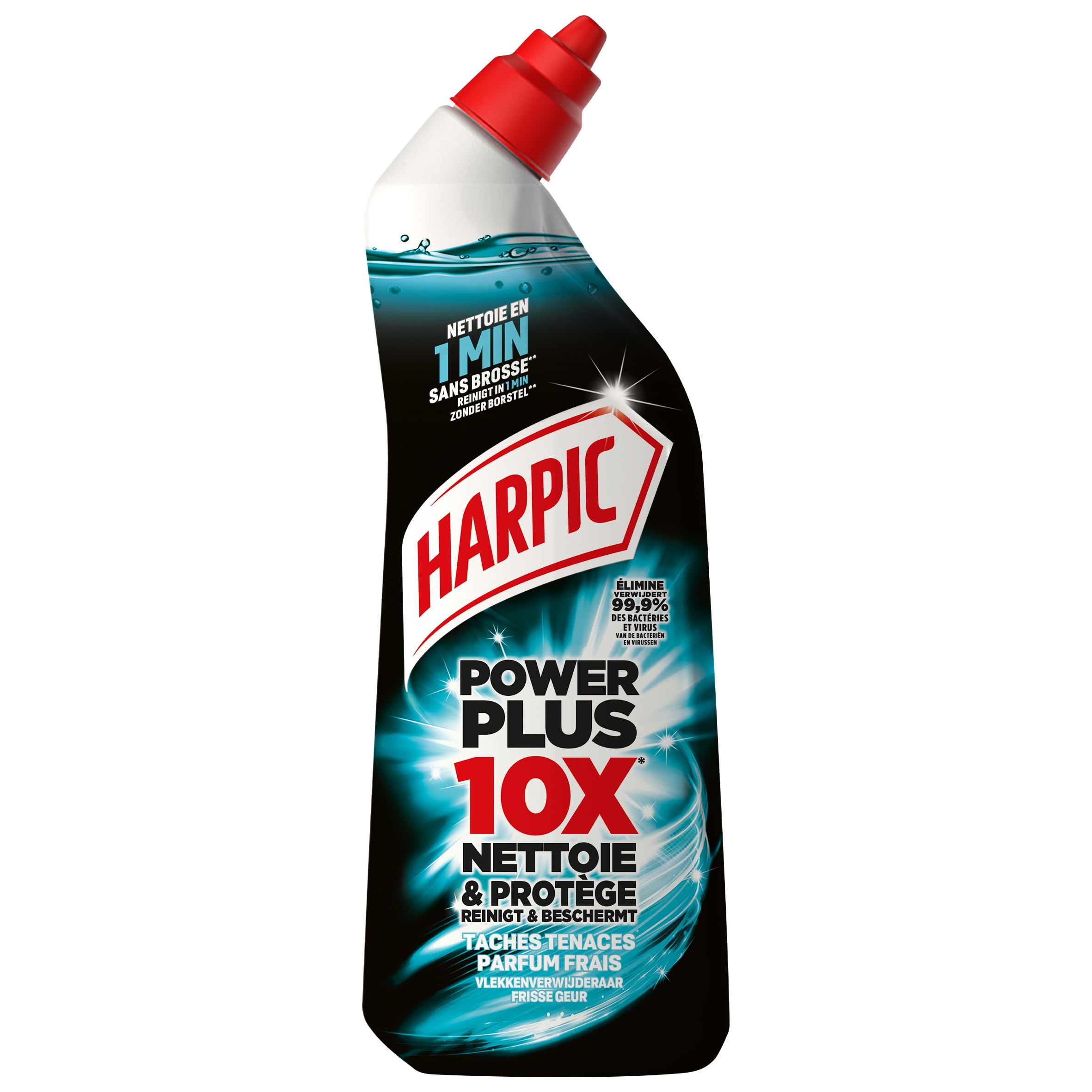 Harpic Gel WC Power Plus nettoyant surpuissant taches tenaces - nettoyant WC antibactérien - efficace sans brosse - lot de 12