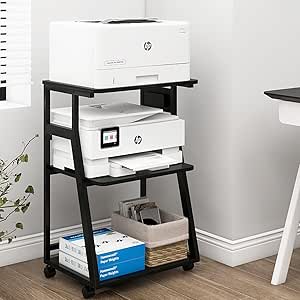 Support D'imprimante à 2 Niveaux Sous Le Bureau – Petit Chariot D'imprimante Mobile à Roulettes Avec Serrure, étagère De Table Pour Imprimante à Domicile – Mini Organisateur D'espace De Travail Pour