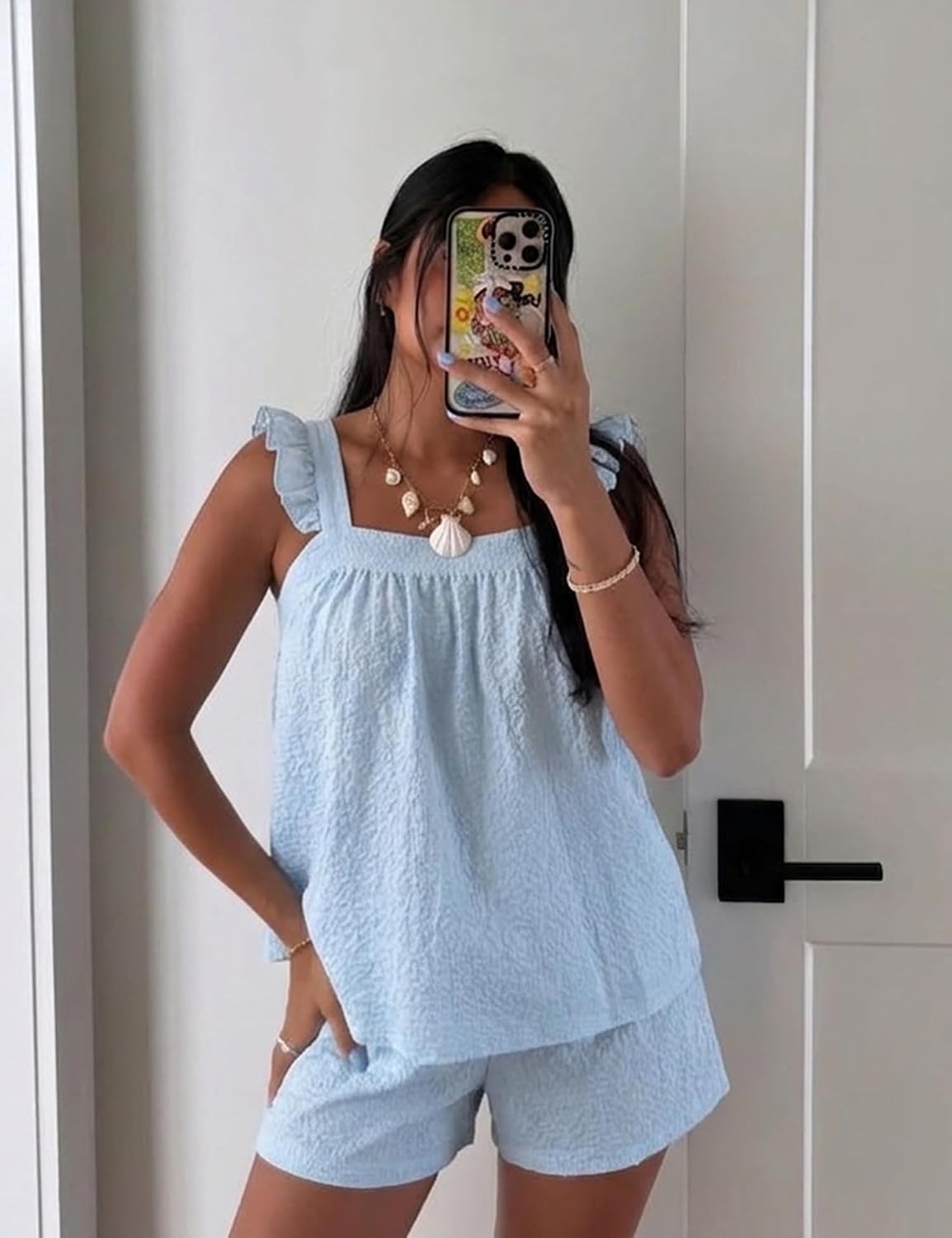 SWOMOG 2 Piece Ruffle Pjs Women Pajama Sets Cute Loungewear for Women Bridal Nightwear Tank Top and Shorts S-XXL image 5