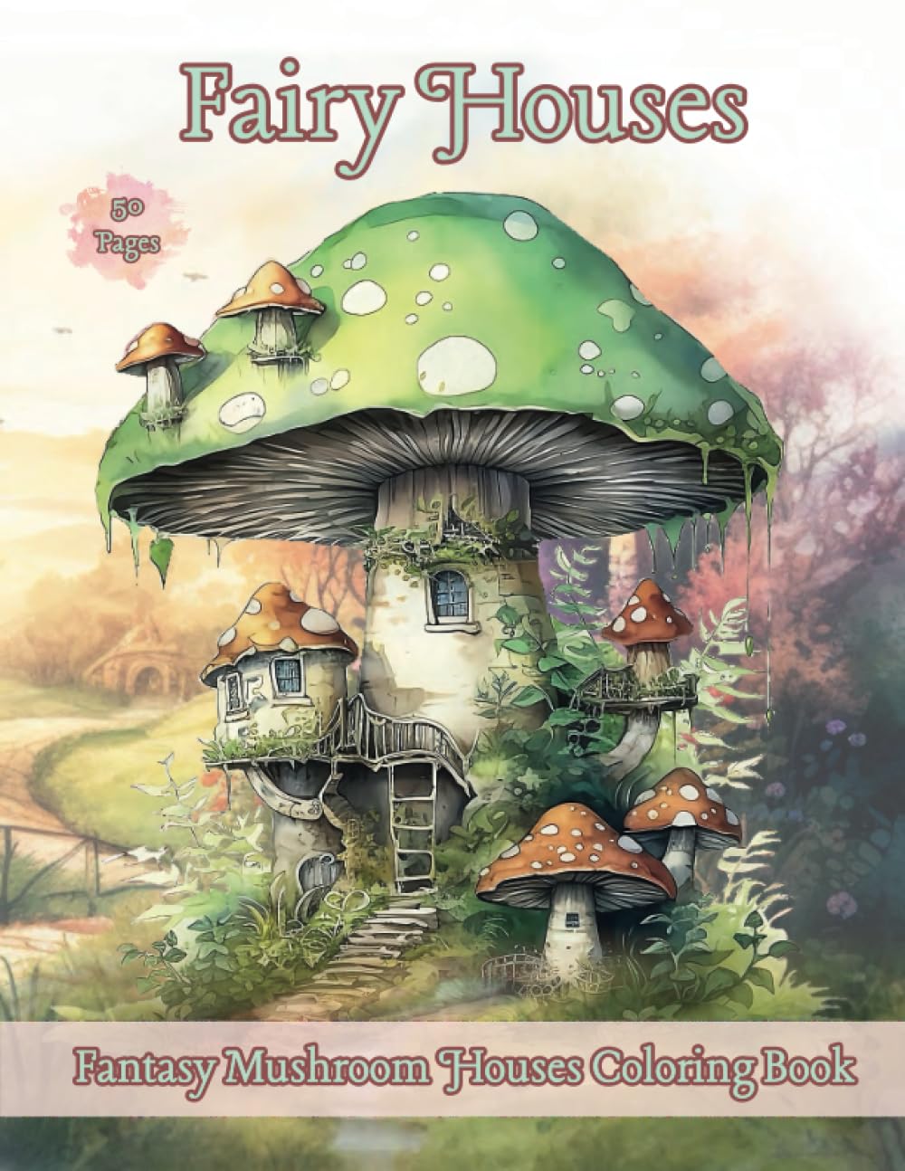 Cottagecore Fantasy Fairy Mushroom Houses Coloring Book for Adults | 50 Unique Pieces: Land Fairy Houses Coloring Book
